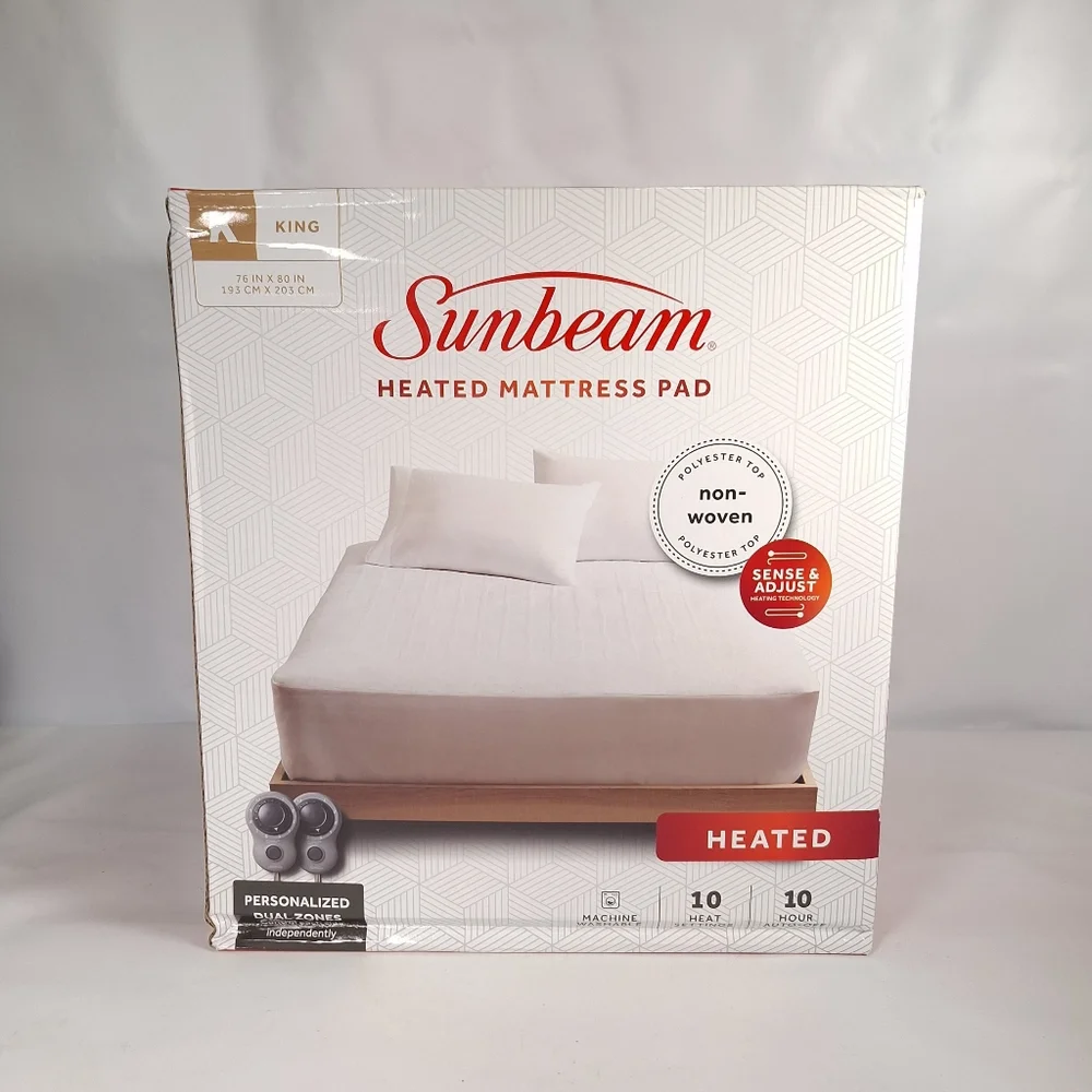 SUNBEAM King-size Heated Mattress Pad Dual Zone Controls